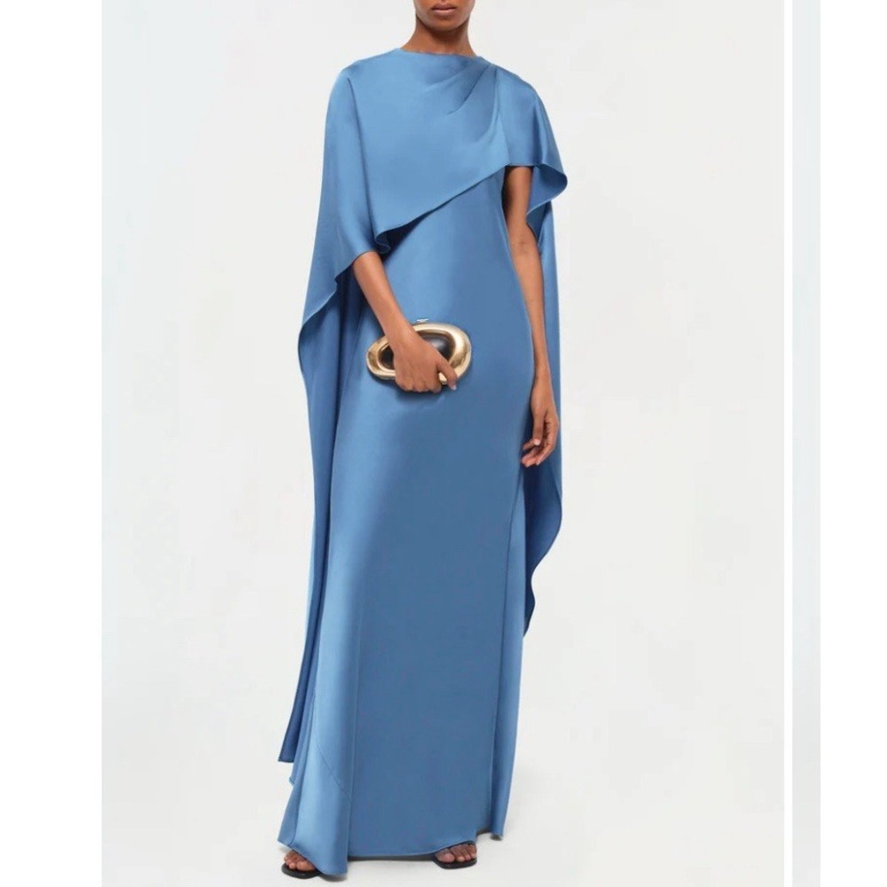 Simkhai Women's Dress 6 Izel Cape Celestial Blue Elegant Drape Flowing Gown